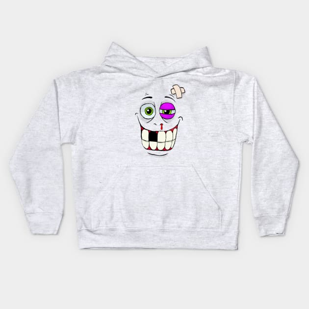 Smiley Beat-up Monster Face Kids Hoodie by MalcolmKirk